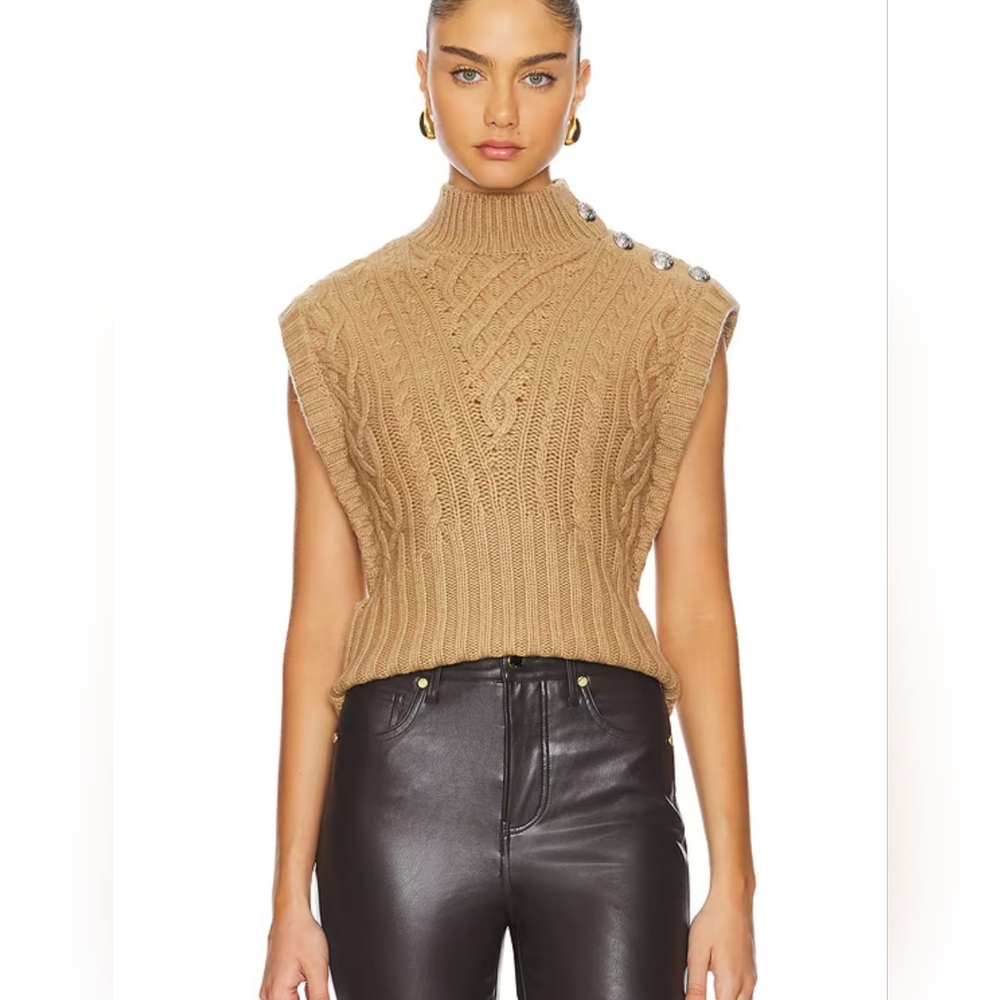 Veronica Beard Holton Button-Embellished Cable-Knit Wool Vest